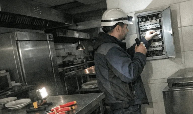 Elektriker im Sonntagseinsatz in einem Gewerbebetrieb mit Kühltechnik